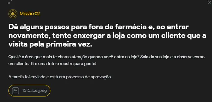 Tela de missão com envio de foto pelo balconista